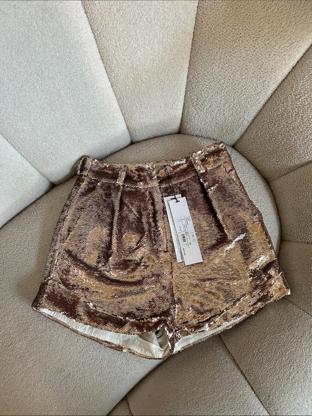IRO Brown Sequin High-Waist Velvet Shorts